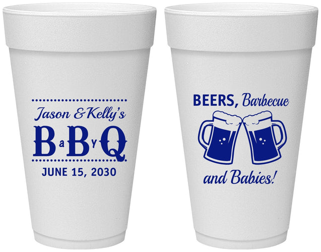 Personalized Baby Shower 20 oz Foam Cups - Beers Bbq Babies | 90111