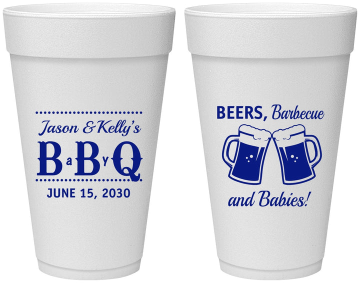 Personalized Baby Shower 20 oz Foam Cups - Beers Bbq Babies | 90111