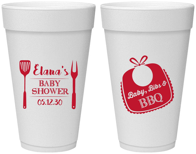 Personalized Baby Shower 20 oz Foam Cups - Beers Bbq Babies | 90114
