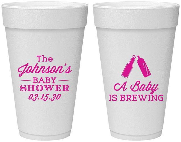 Personalized Baby Shower 20 oz Foam Cups - Baby Is Brewing | 90116