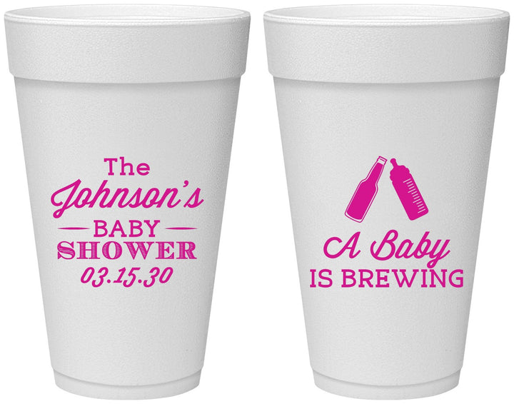 Personalized Baby Shower 20 oz Foam Cups - Baby Is Brewing | 90116