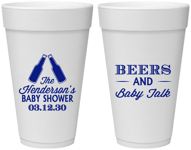 Personalized Baby Shower 20 oz Foam Cups - Beers And Baby Talk | 90117