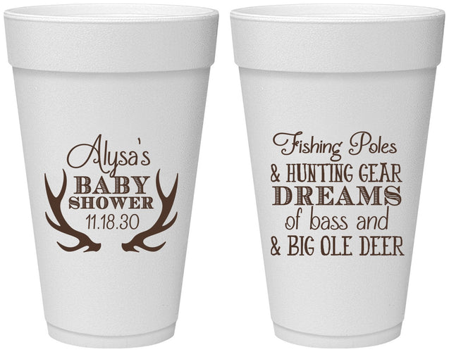 Personalized Baby Shower 20 oz Foam Cups - Bass Deer | 90120