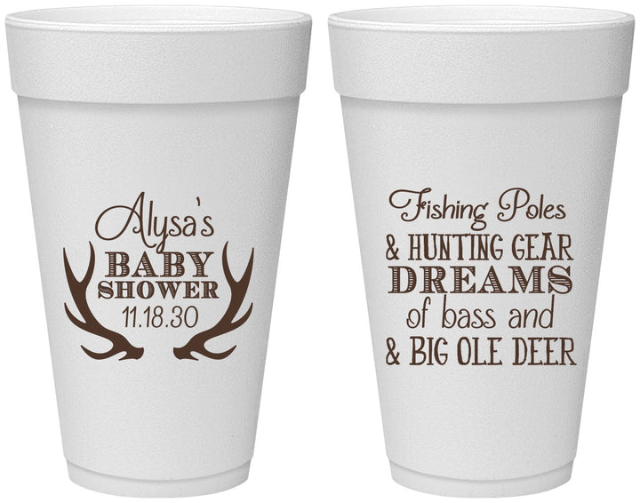 Personalized Baby Shower 20 oz Foam Cups - Bass Deer | 90120