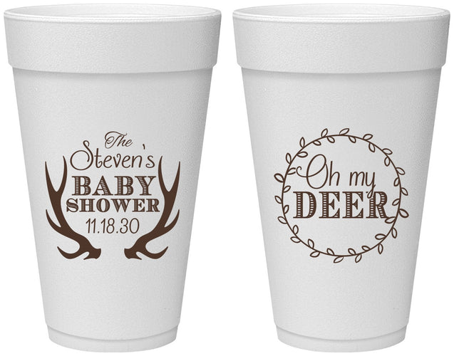 Personalized Baby Shower 20 oz Foam Cups - Oh My Deer Christmas | 90121