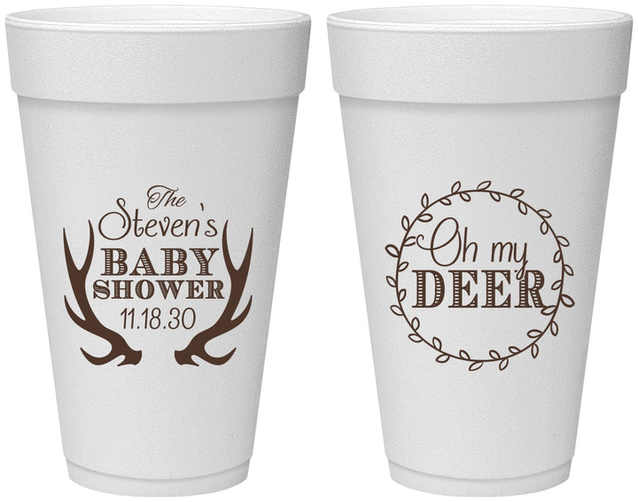 Personalized Baby Shower 20 oz Foam Cups - Oh My Deer Christmas | 90121