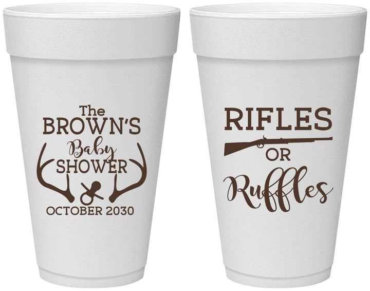Personalized Baby Shower 20 oz Foam Cups - Rifles Or Ruffles | 90122