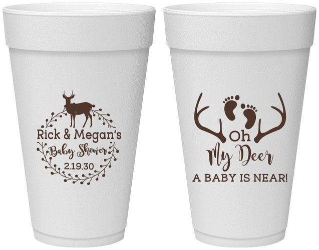 Personalized Baby Shower 20 oz Foam Cups - Oh My Deer | 90123