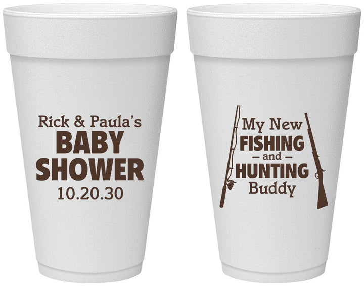 Personalized Baby Shower 20 oz Foam Cups - Fishing Hunting | 90126