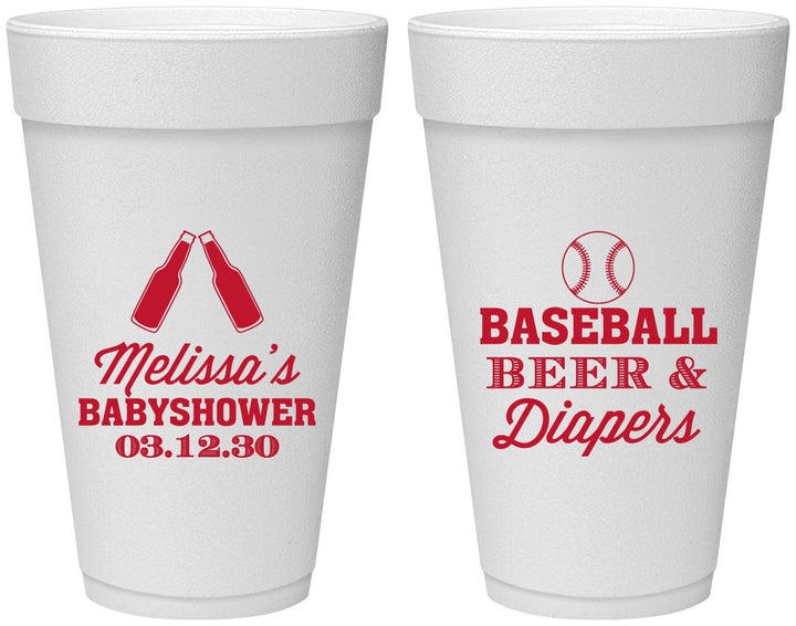 Personalized Baby Shower 20 oz Foam Cups - Baseball Beer Diapers | 90132