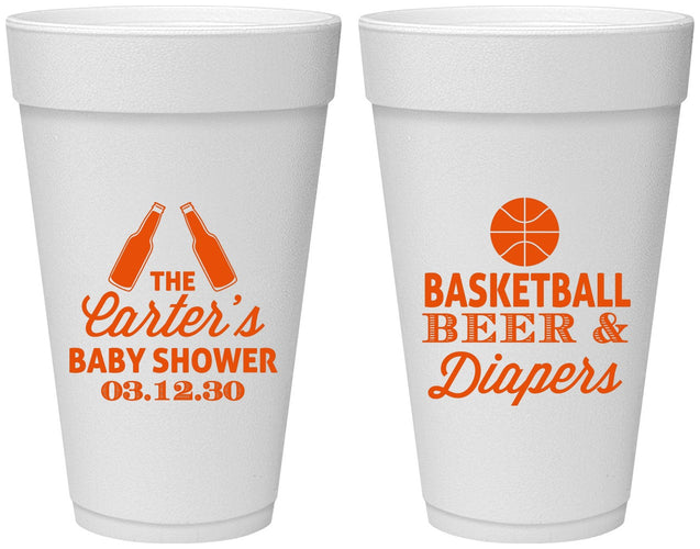 Personalized Baby Shower 20 oz Foam Cups - Basketball Beer Diapers | 90133