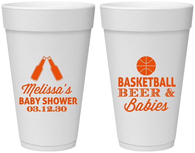 Personalized Baby Shower 20 oz Foam Cups - Basketball Beer Babies | 90134