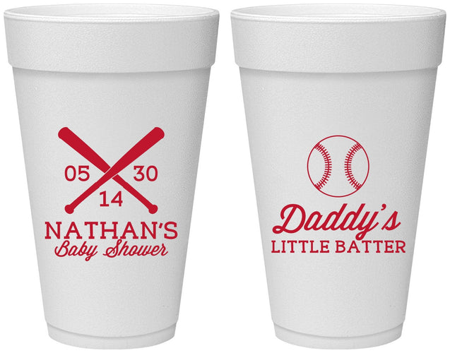 Personalized Baby Shower 20 oz Foam Cups - Baseball Little Batter | 90136