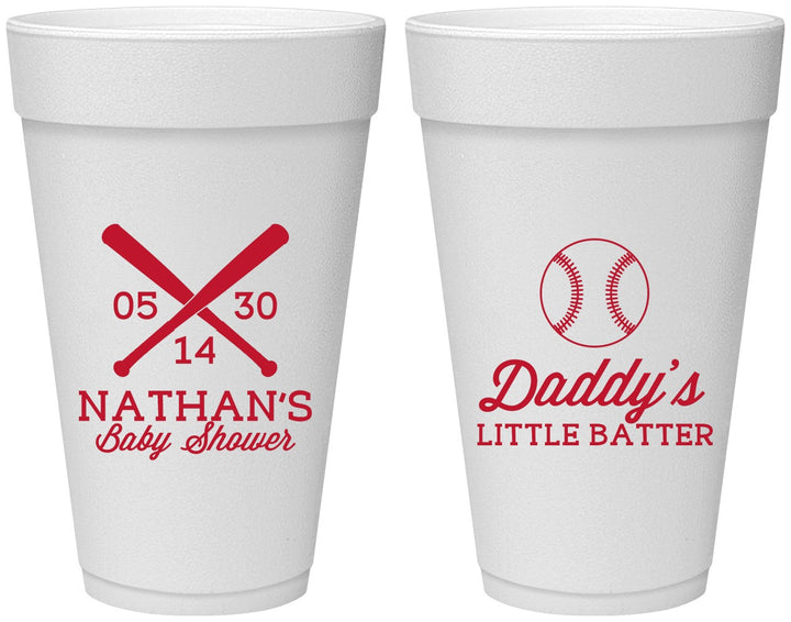 Personalized Baby Shower 20 oz Foam Cups - Baseball Little Batter | 90136
