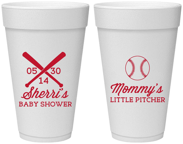 Personalized Baby Shower 20 oz Foam Cups - Baseball Little Pitcher | 90137