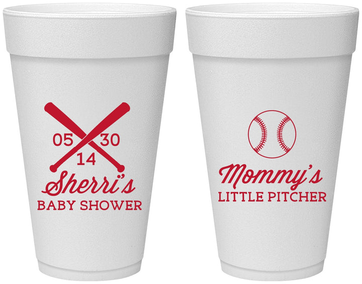 Personalized Baby Shower 20 oz Foam Cups - Baseball Little Pitcher | 90137