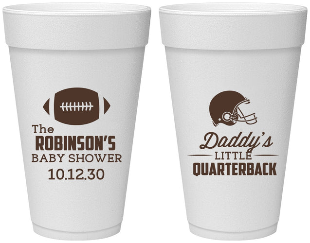 Personalized Baby Shower 20 oz Foam Cups - Football Little Quarterback | 90138