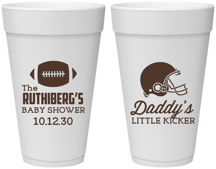 Personalized Baby Shower 20 oz Foam Cups - Football Little Kicker | 90139