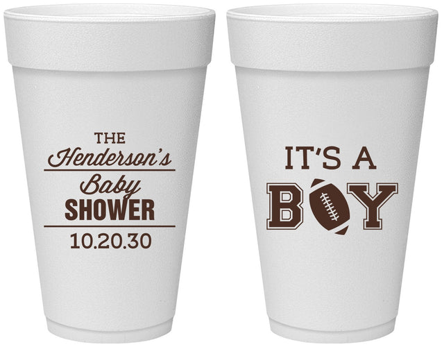 Personalized Baby Shower 20 oz Foam Cups - Football | 90142