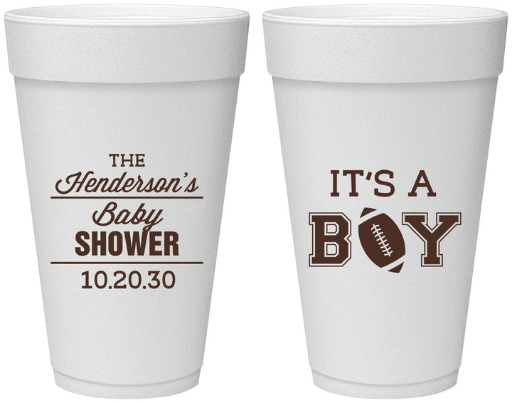 Personalized Baby Shower 20 oz Foam Cups - Football | 90142