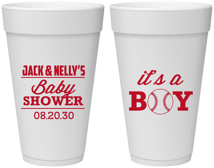 Personalized Baby Shower 20 oz Foam Cups - Baseball Its A Boy | 90143