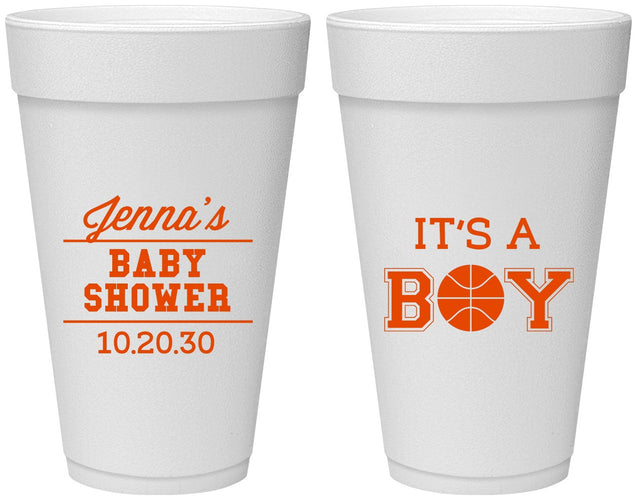 Personalized Baby Shower 20 oz Foam Cups - Basketball Its A Boy | 90144