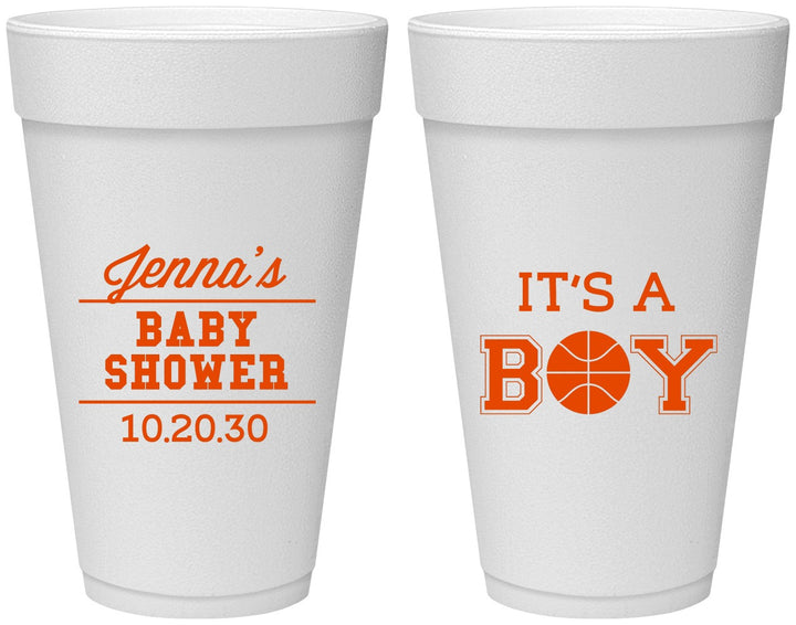 Personalized Baby Shower 20 oz Foam Cups - Basketball Its A Boy | 90144