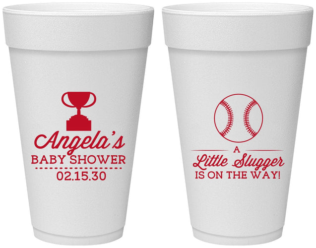 Personalized Baby Shower 20 oz Foam Cups - Baseball Little Slugger | 90145