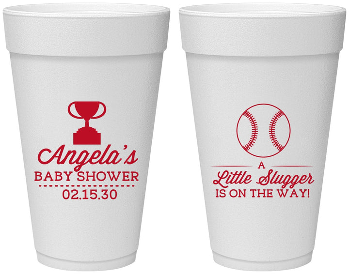 Personalized Baby Shower 20 oz Foam Cups - Baseball Little Slugger | 90145