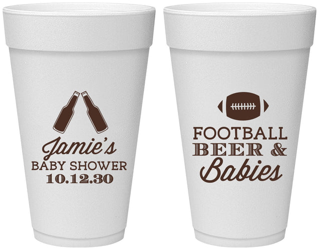 Personalized Baby Shower 20 oz Foam Cups - Football Beer Babies | 90147