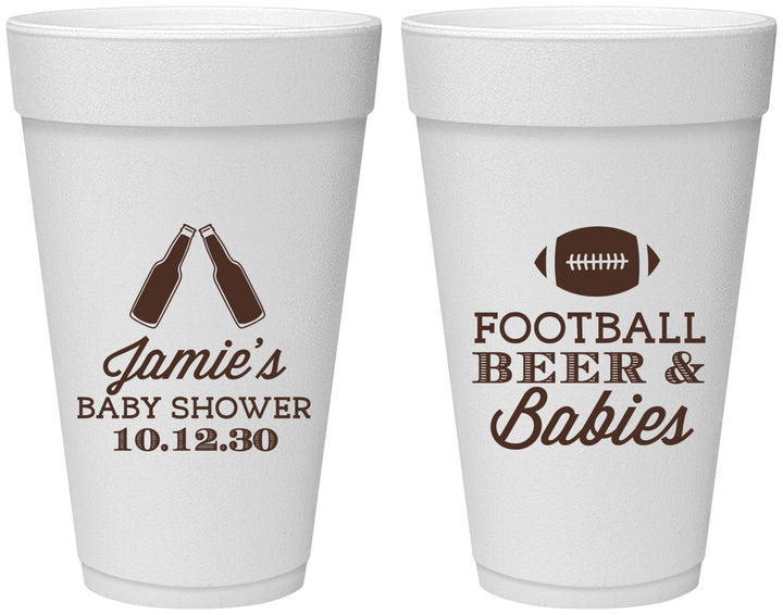 Personalized Baby Shower 20 oz Foam Cups - Football Beer Babies | 90147