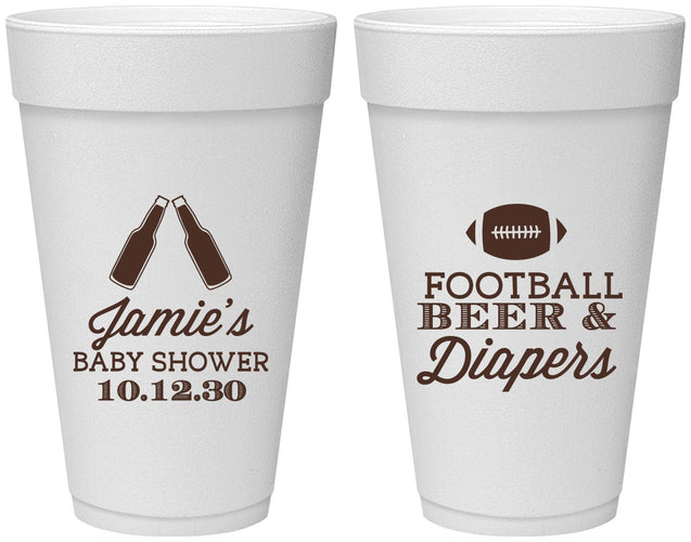 Personalized Baby Shower 20 oz Foam Cups - Football Beer Diapers | 90148