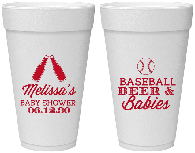 Personalized Baby Shower 20 oz Foam Cups - Baseball Beer Diapers | 90149