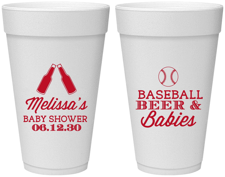 Personalized Baby Shower 20 oz Foam Cups - Baseball Beer Diapers | 90149