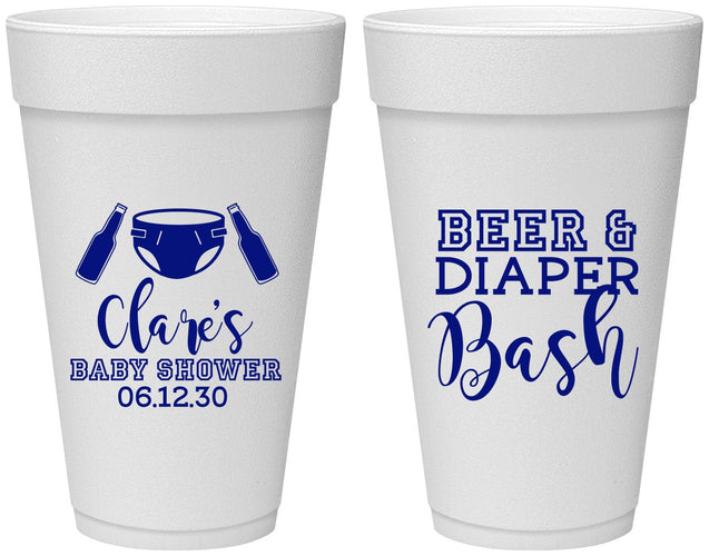 Personalized Baby Shower 20 oz Foam Cups - Beer Diapers Bash | 90151
