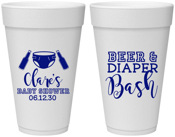 Personalized Baby Shower 20 oz Foam Cups - Beer Diapers Bash | 90151