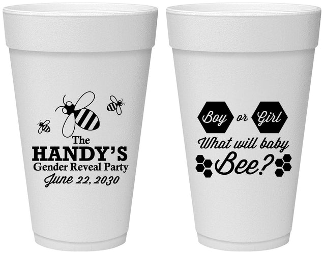 Personalized Baby Shower 20 oz Foam Cups - Gender Reveal Bee | 90152