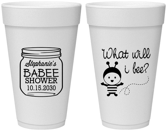 Personalized Baby Shower 20 oz Foam Cups - What Will I Bee | 90156