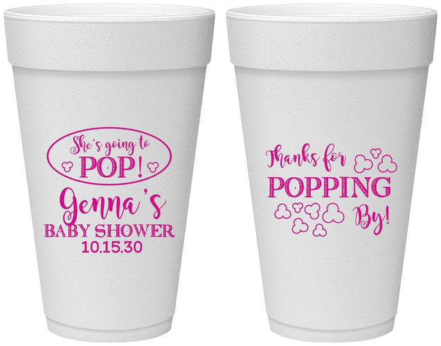 Personalized Baby Shower 20 oz Foam Cups - Popping By | 90158