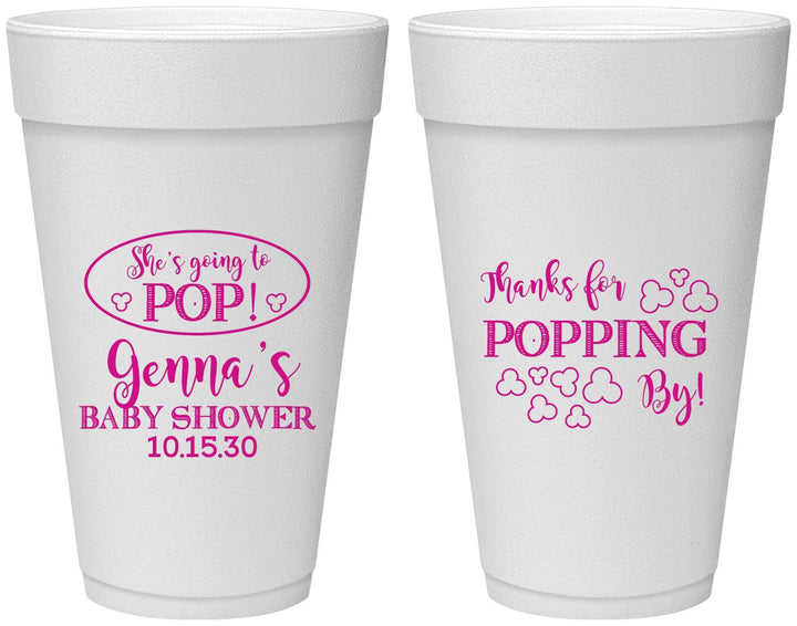 Personalized Baby Shower 20 oz Foam Cups - Popping By | 90158