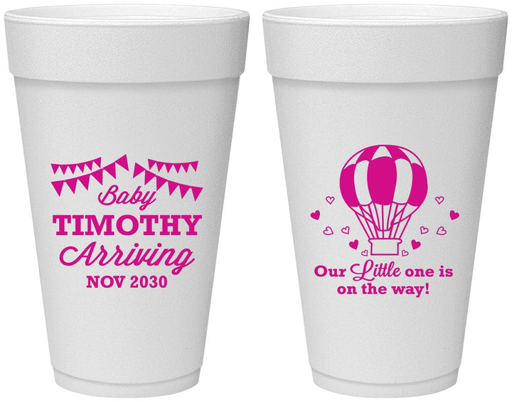Personalized Baby Shower 20 oz Foam Cups - Hot Air Balloon | 90162