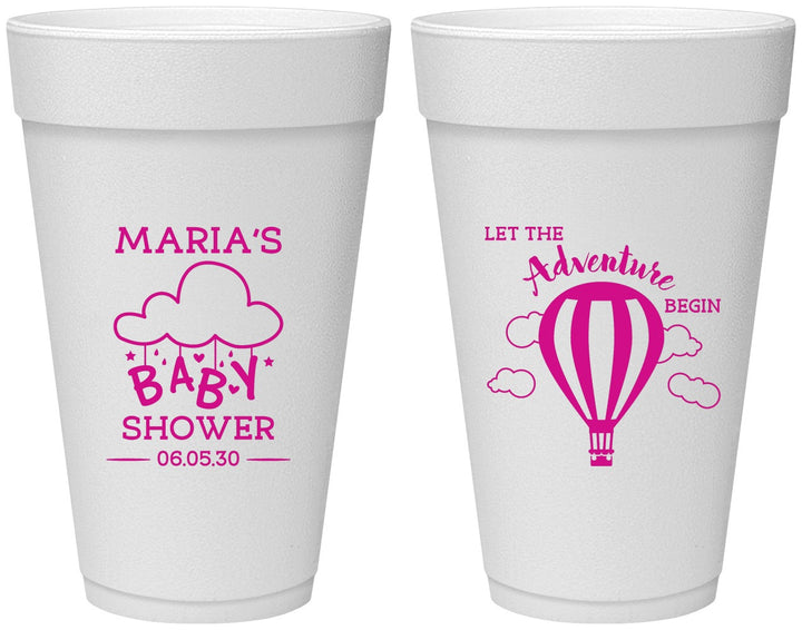 Personalized Baby Shower 20 oz Foam Cups - Hot Air Balloon | 90164
