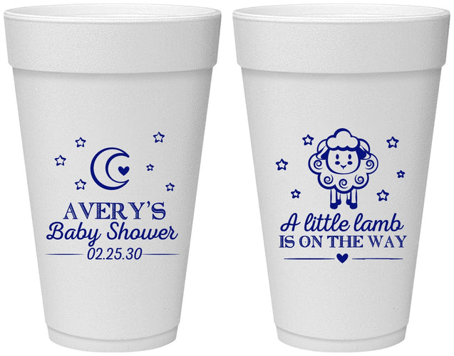 Personalized Baby Shower 20 oz Foam Cups - Little Lamb On The Way | 90167