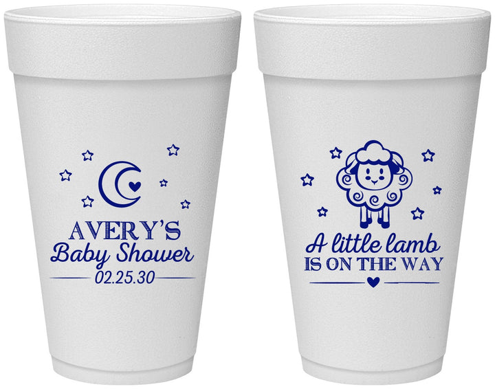 Personalized Baby Shower 20 oz Foam Cups - Little Lamb On The Way | 90167