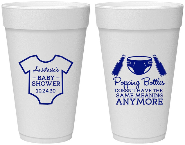 Personalized Baby Shower 20 oz Foam Cups - Popping Bottles | 90169
