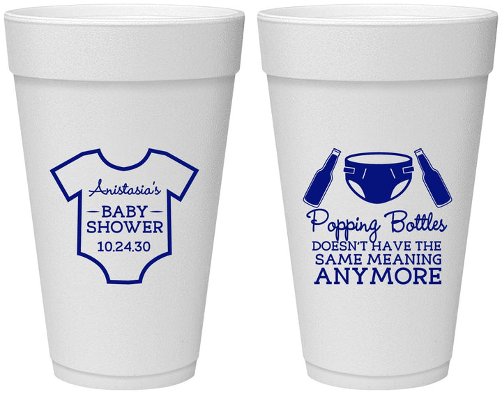 Personalized Baby Shower 20 oz Foam Cups - Popping Bottles | 90169