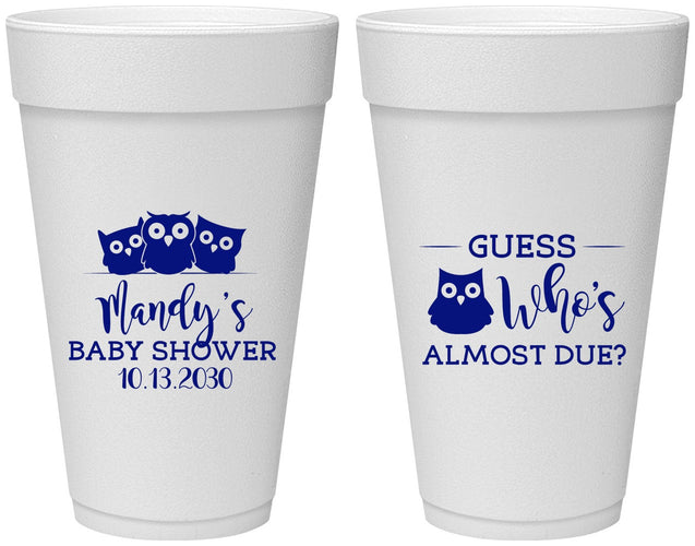 Personalized Baby Shower 20 oz Foam Cups - Owl Whos Almost Due | 90170