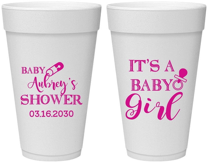 Personalized Baby Shower 20 oz Foam Cups - Baby Girl | 90171