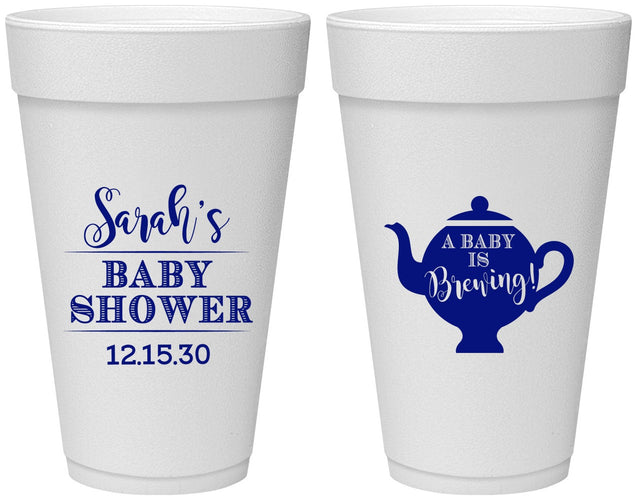Personalized Baby Shower 20 oz Foam Cups - Baby Is Brewing | 90172