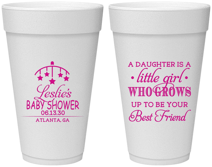 Personalized Baby Shower 20 oz Foam Cups - Little Girls Best Friend | 90173